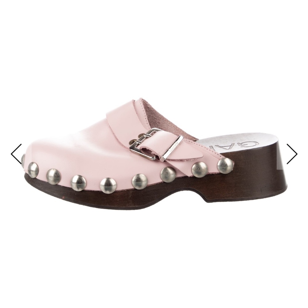 Ganni Pink Studded Leather Buckle Clog Mule
